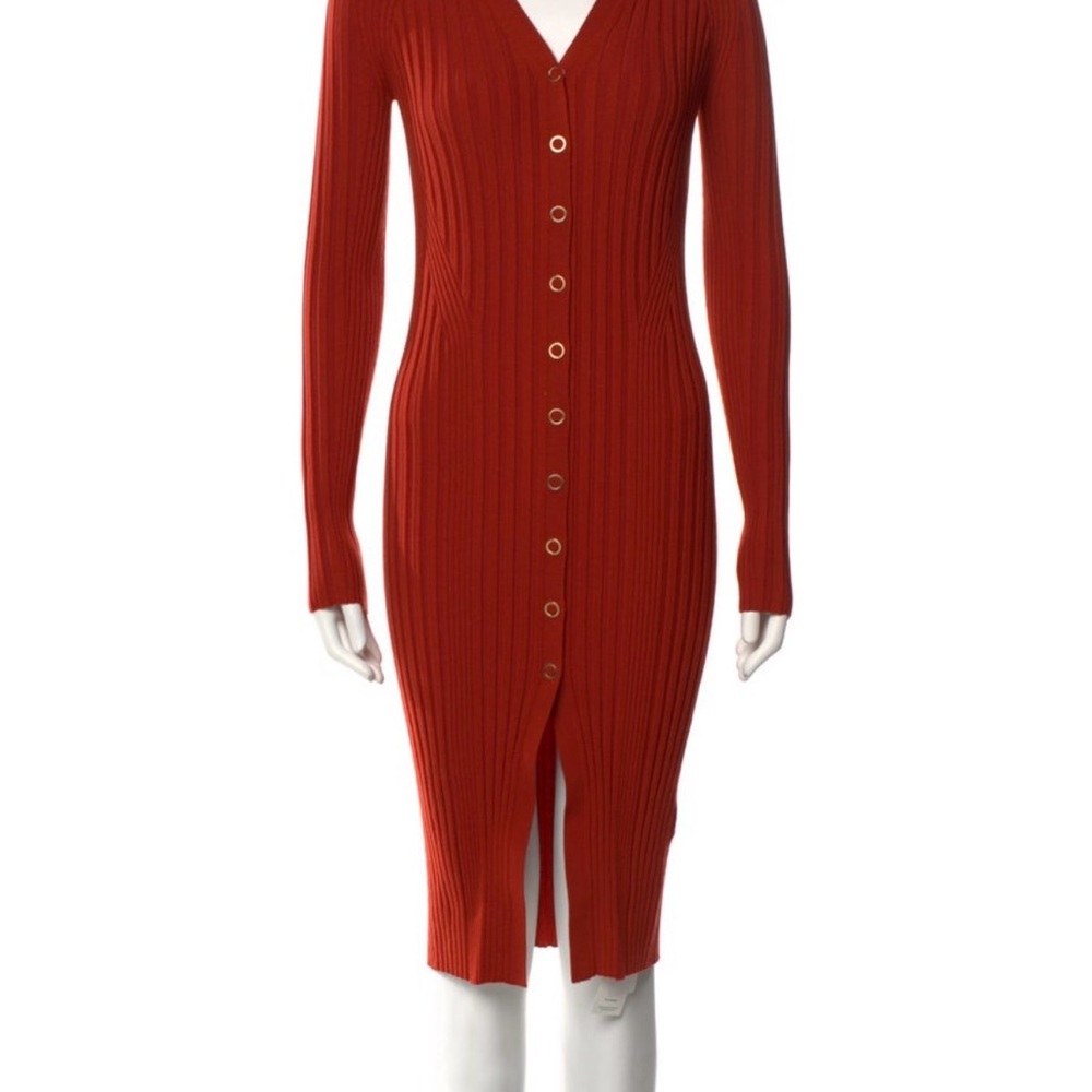 Dion Lee Red Ribbed Long Sleeve Sweater Dress